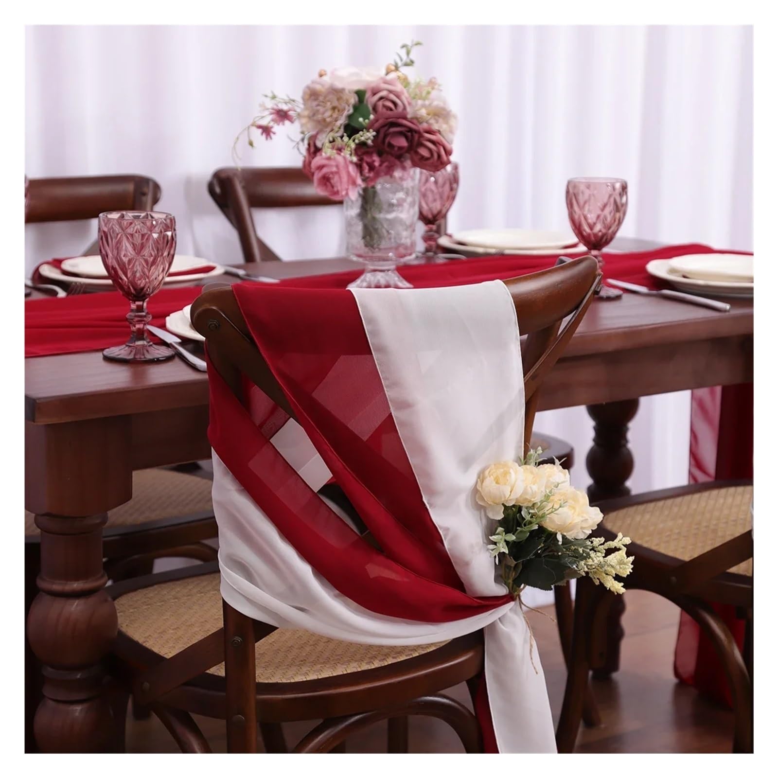 Stuhlschleifen 10 STÜCKE Chiffon Stuhl Schärpen Hochzeit Stuhl Dekoration 16x275 cm Lange for Hochzeit Gang Dekorationen Party Bankett Event(Burgundy)