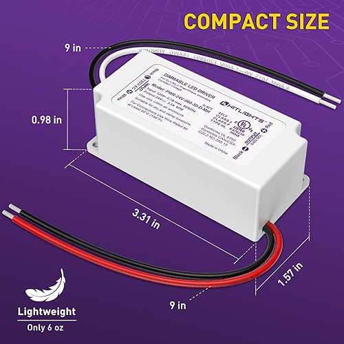 Miniatura 6 de HitLights Controlador LED regulable de 60 W, transformador electrónico, fuente de alimentación de 120 V CA a 24 V CC para tira de luz LED, proyecto