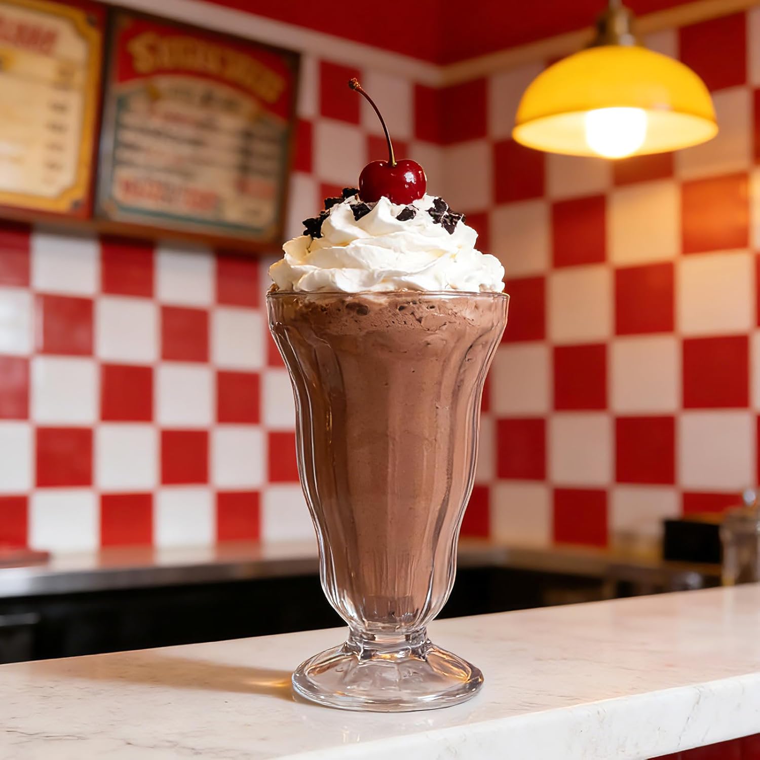 6 Pack 14 Oz Acrylic Milkshake Glasses - Shatterproof Footed Plastic Soda Cups, Clear Old Fashioned Fountain Glasses for Pina Colada, Juice, ice create, Tropical Drinks, Party