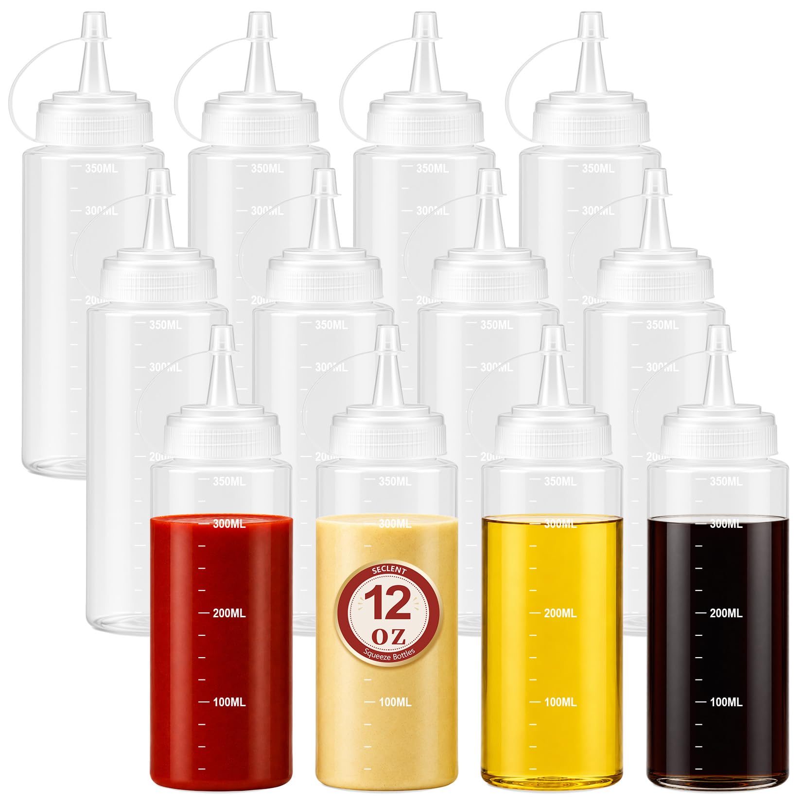 12 oz Condiment Squeeze Bottles, Oil Bottles for Kitchen, Squirt Bottles