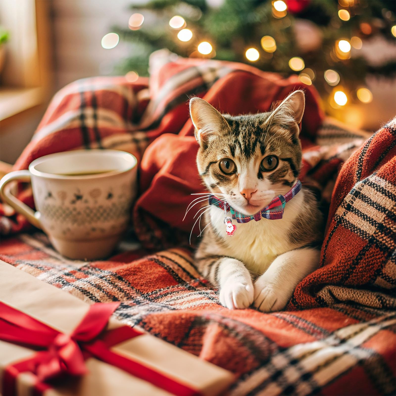 Collari Natalizi Per Gatti – Confezione Da 2, In Cotone, Con Campana E Fiocco Di Neve, Regolabili (19-28 Cm), Perfetti Per Le Feste