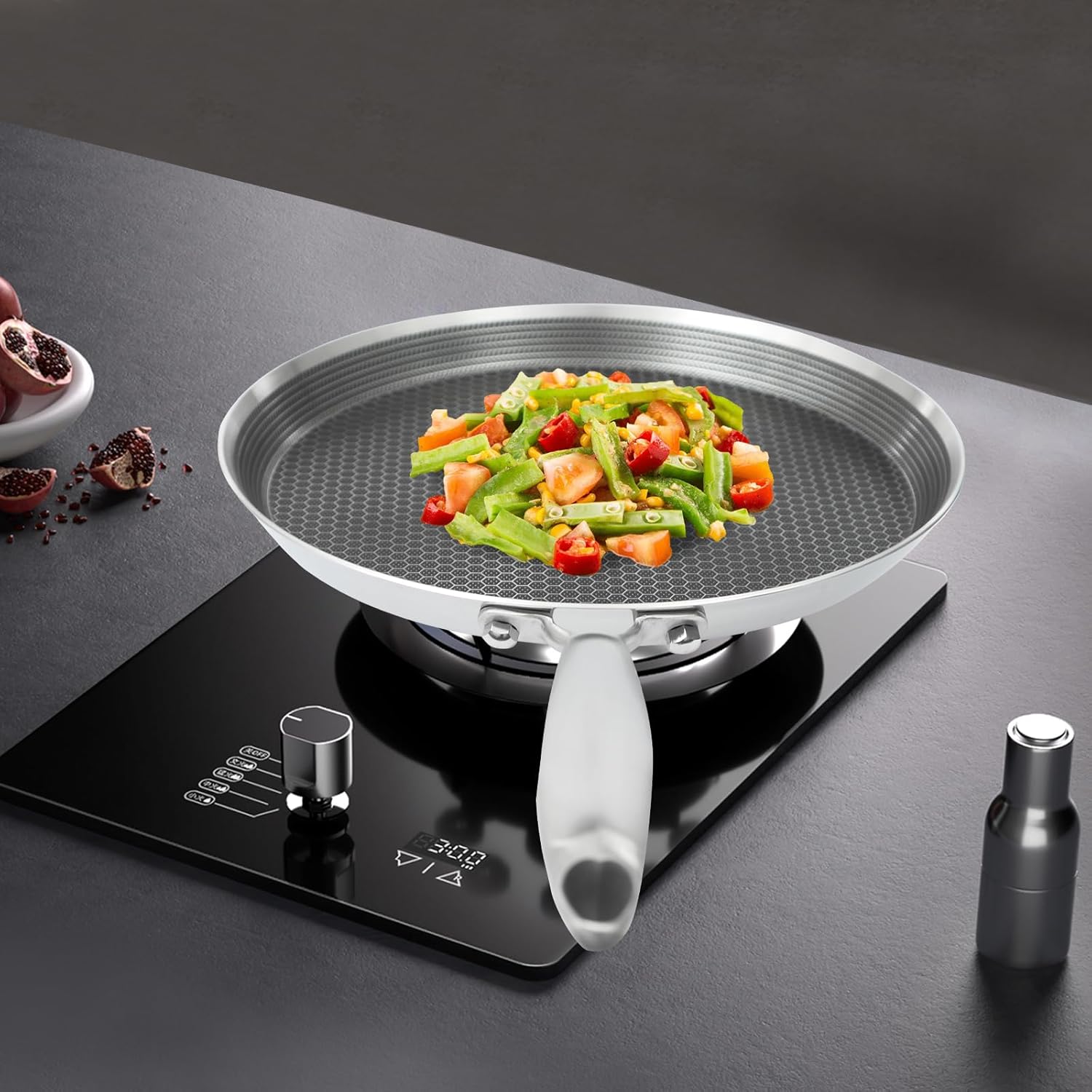 10.2 Inch Stainless Steel Skillet, Induction Ready Flat Bottom Frying Pan for Omelette, Crepes, Pancakes, Home Kitchen Cookware