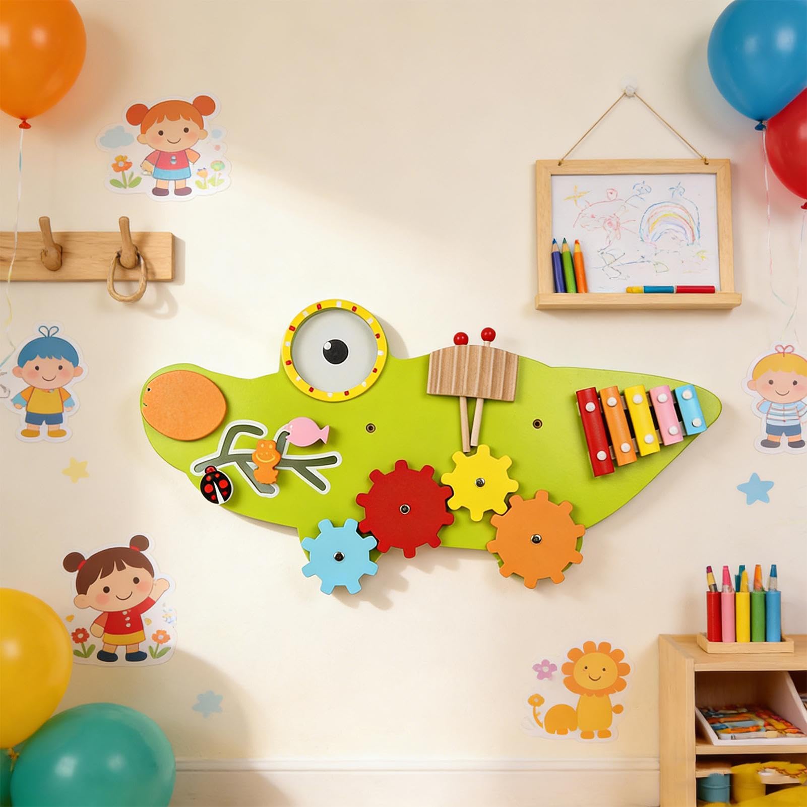 Wall Activity Board - Early Learning Toy | Wooden Dolphin and Crocodile Style Activity Center for Kids Girls Boys, Interactive Educational Wall Panel for Fun and Skill Development