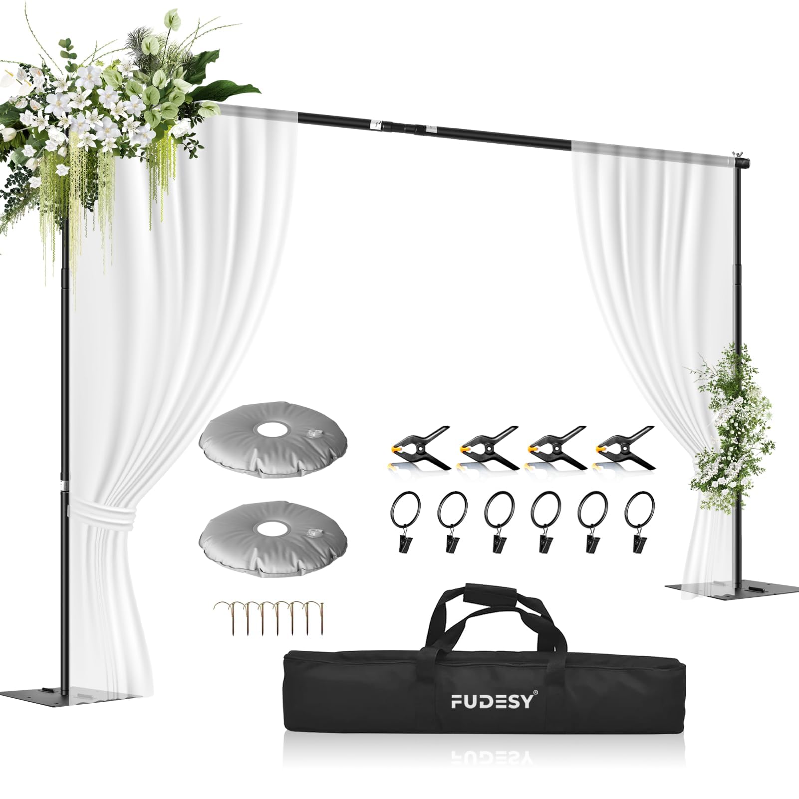 FUDESY Backdrop Stand Heavy Duty, 10x10ft Adjustable Photo Background Pipe and Drape Backdrop Stand Kit with Metal Base for Photography Parties Birthday Video Studio
