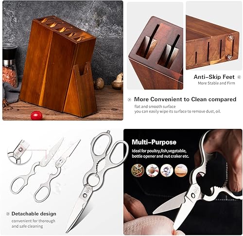 Miniatura 5 de YARENH Juego de cuchillos de cocina de 8 piezas con bloque, cuchillo de chef de damasco, acero inoxidable de alto carbono de 67 capas, cuchillas