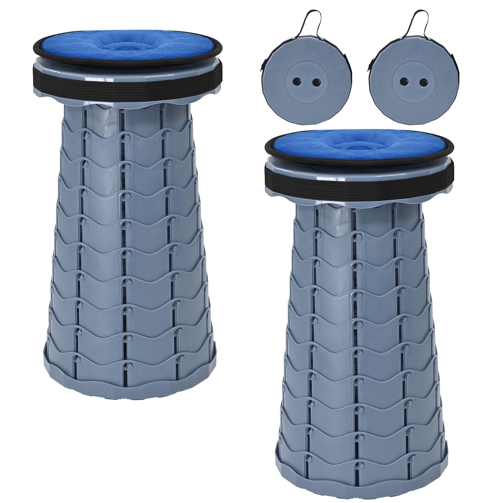 FXKS 2 Pack Folding Stool with Soft Cushion, 45cm Extra Tall Telescopic Stool Heavy Duty 181kg (28.5 Stone) Load, Portable Collapsible Stools for Adults Fishing Camping Gardening Hiking BBQ - Grey