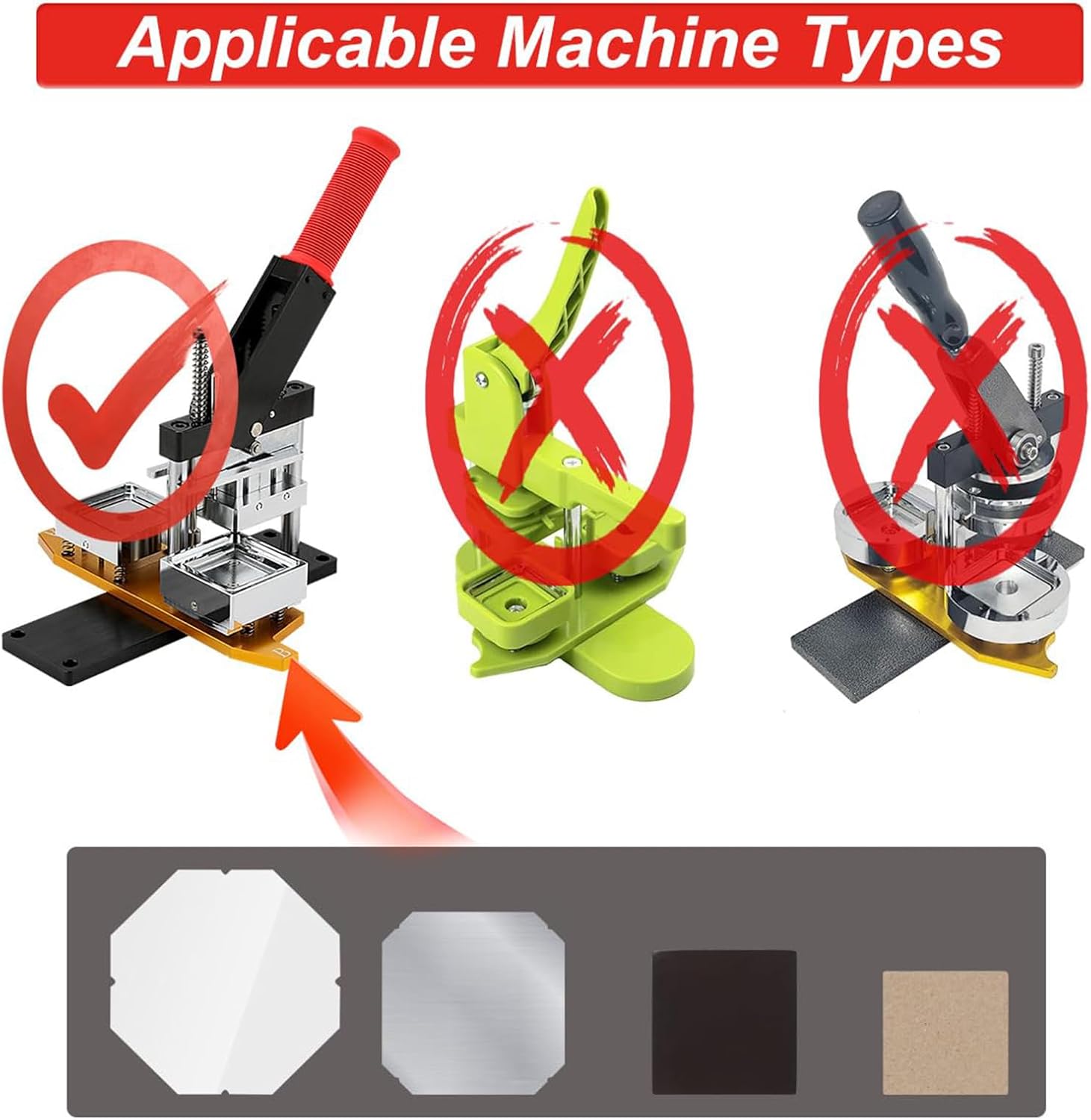 2x2inch Square Fridge Magnets Badge Maker, 50x50mm Metal Paper Cutter + 100sets Cardboard Material, DIY Refrigerator Magnet Button Machine Set