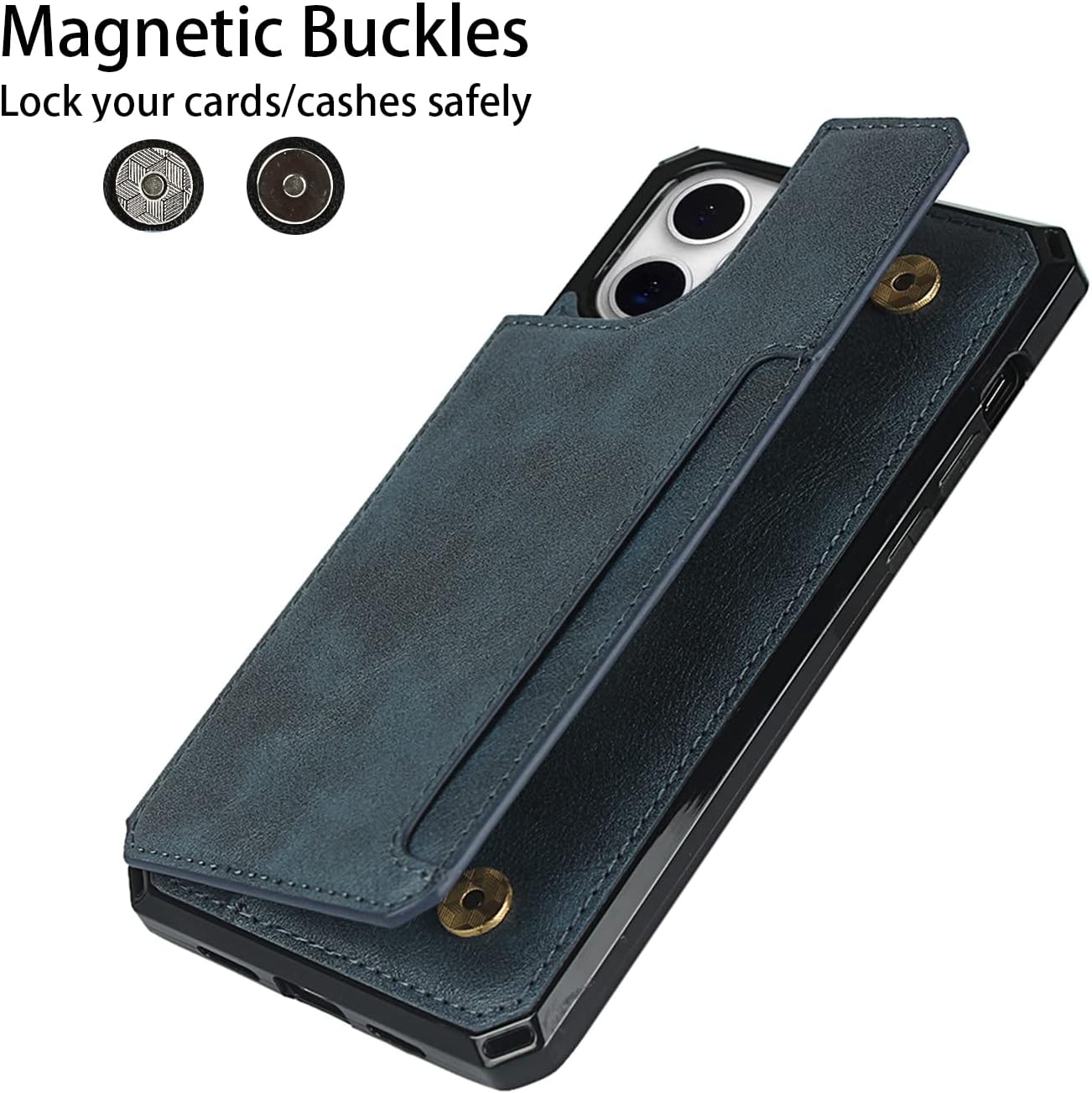 Cavor for iPhone 11 Pro Phone Case with Card Holder,Wallet Case with Credit Card Holders for iPhone11Pro,PU Leather Card Slots Cases[Kickstand Feature][Wrist Strap]Shockproof Cover for Women Men-Blue