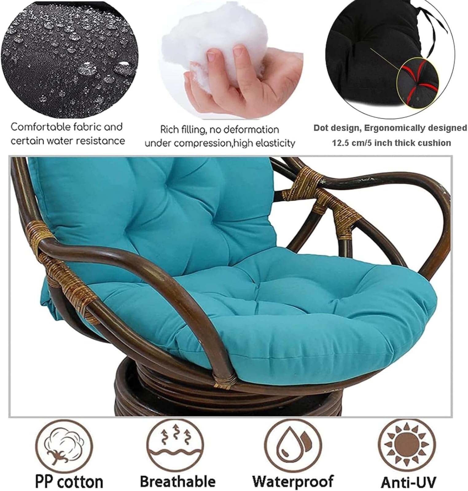 Cojín acolchado para mecedora, suave, grueso, lavable, cojín de repuesto para silla de jardín, silla giratoria para tumbona, ratán, jardín, terraza