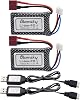 Blomiky 2 Pack 7.4V 2S 30C 1000mAh 7.4Wh Lipo Battery T Plug and USB Charger Cable Suitable for HBX 16889 16890A and XLH Q903 Q901 Q902 116 Scale 2845 Brushless Racing RC Truck Q903 Battery 2
