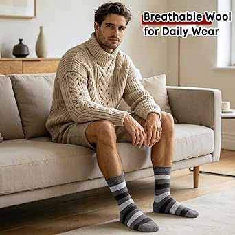 Merino Wool Socks for Men, Winter Warm Hiking Crew Socks