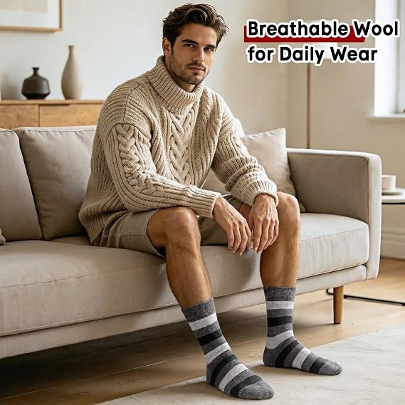 Merino Wool Socks for Men, Winter Warm Hiking Crew Socks