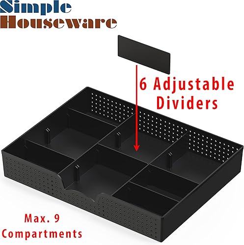 Miniatura 2 de Paquete de 2 bandejas organizadoras de cajones simples para el hogar con 9 compartimentos ajustables color negro Negro, Blanco