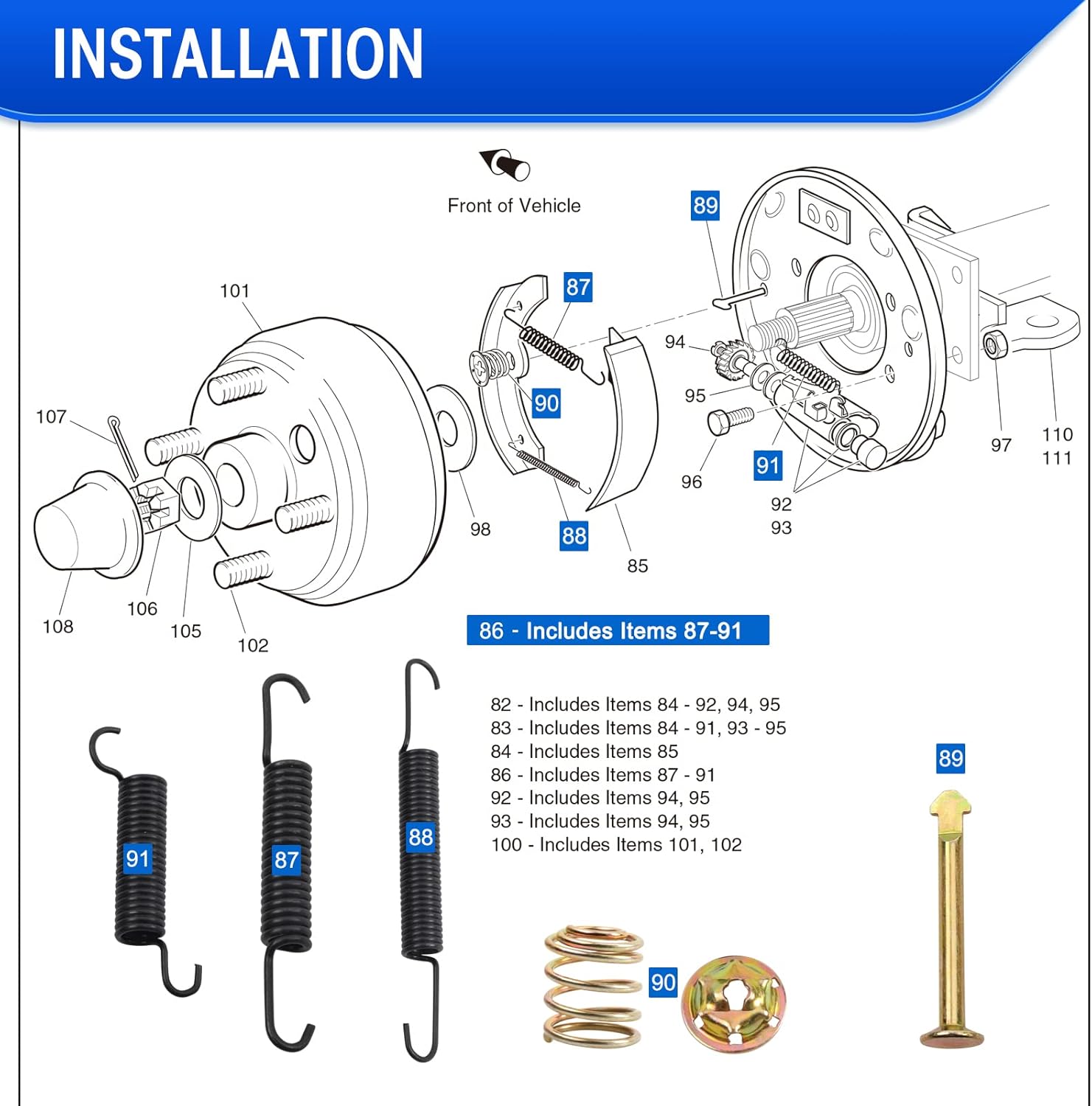 Roykaw EZGO Brake Shoes Pads and Spring Kit Compatible with1996-Up TXT/ST350/Workhorse and Yamaha 1993-Up G14, G16, G19-G22 Golf Cart Models Replaces # 27943G01, 70794G01, 70795G01