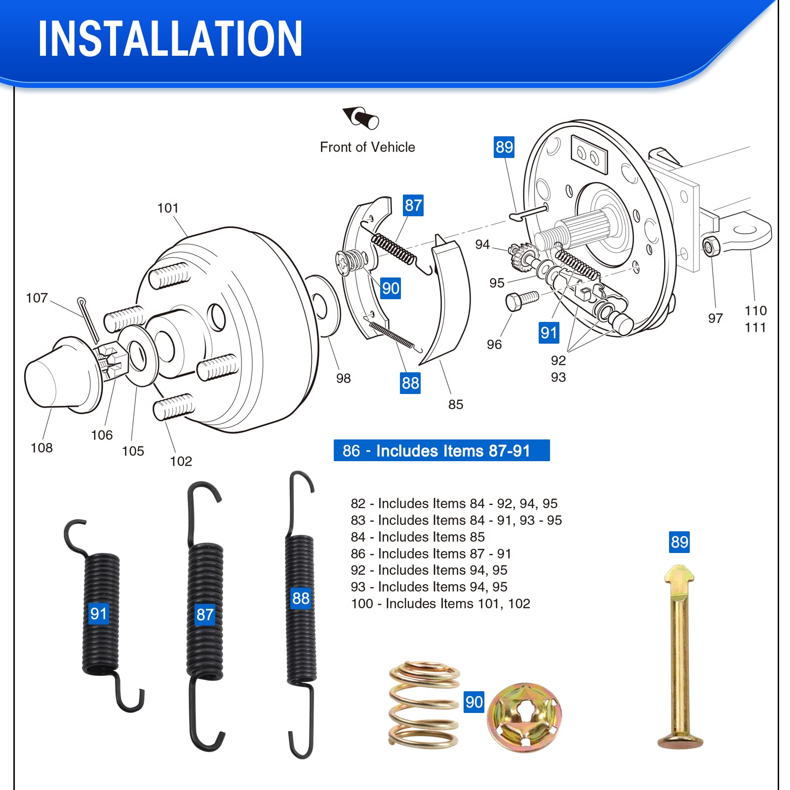 Roykaw EZGO Bremsbacken und Federsatz für TXT/ST350/Workhorse und Yamaha 1993 - G14, G16, G19-G22 Golf Cart Modelle ersetzt # 27943G01, 70794G01, 70795G01