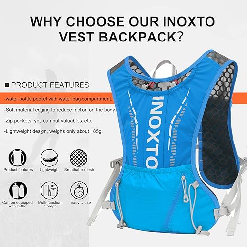 Miniatura 2 de INOXTO Chaleco de hidratación, chaleco ligero para correr con bolsa de agua de 1.5 litros, mochila para senderismo, correr, ciclismo, carrera,