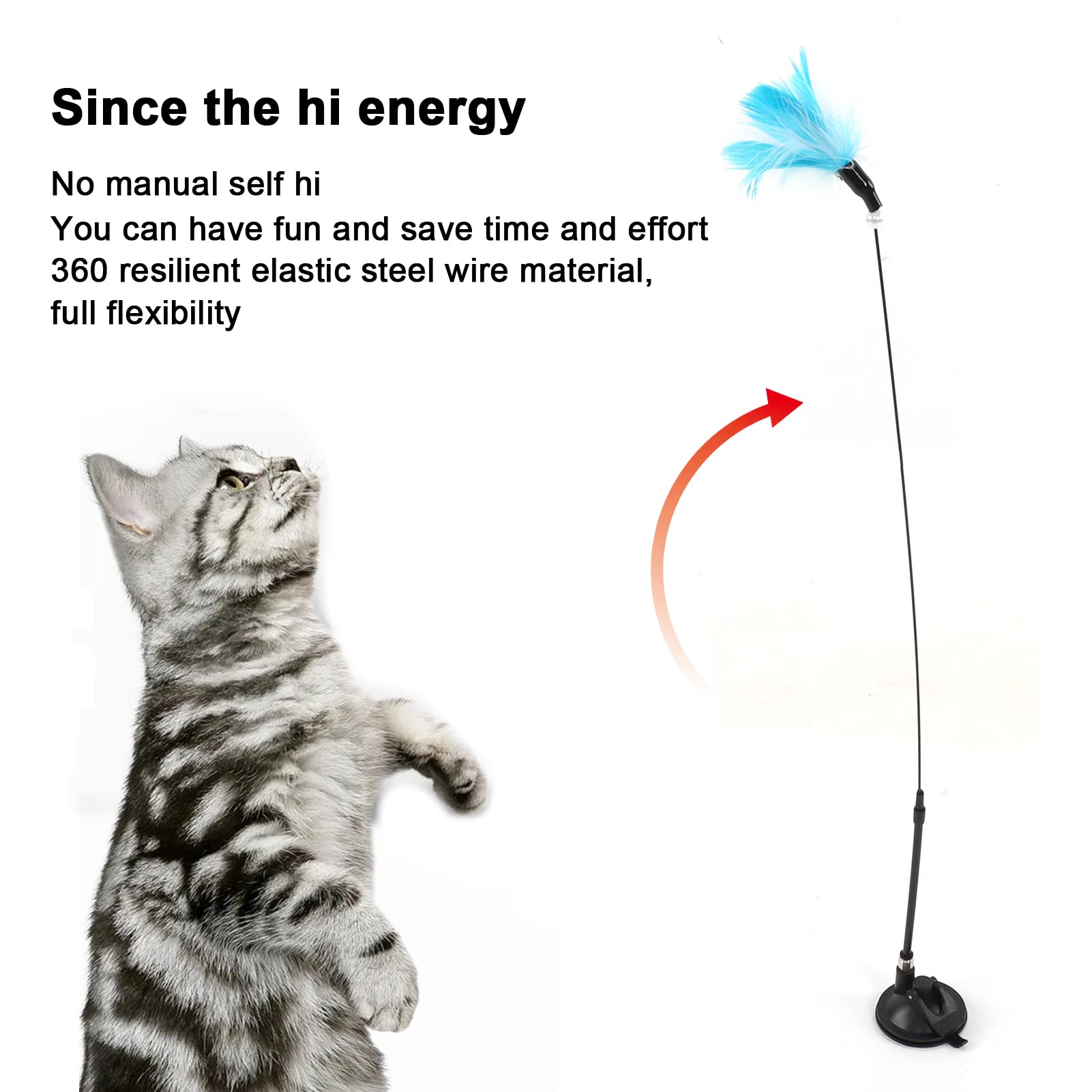 Juguetes Para Varita Para Gatos, Juguetes De Plumas Para Gatos Con Campana, Ventosa, Palo Para Gatos, Caña De Pescar Para Gatos, Juguete Interactivo Para Gatos, Juguetes Para Gatitos(Azul)