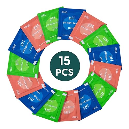 Miniatura 2 de YINMIK Paquete de 15 polvos de calibración de pH, 5 cada uno para pH 4.00, pH 7.00 y pH 10.01 polvo tampón de calibración, paquetes de calibración