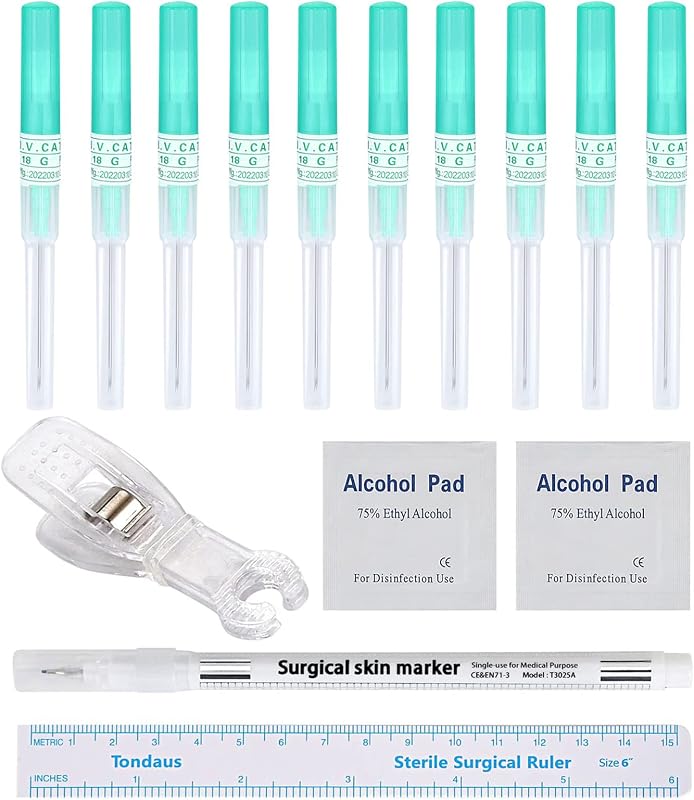Kit Beautidots com agulhas cateter para piercing, 15 unidades, calibres 14G, 16G, 18G e 20G