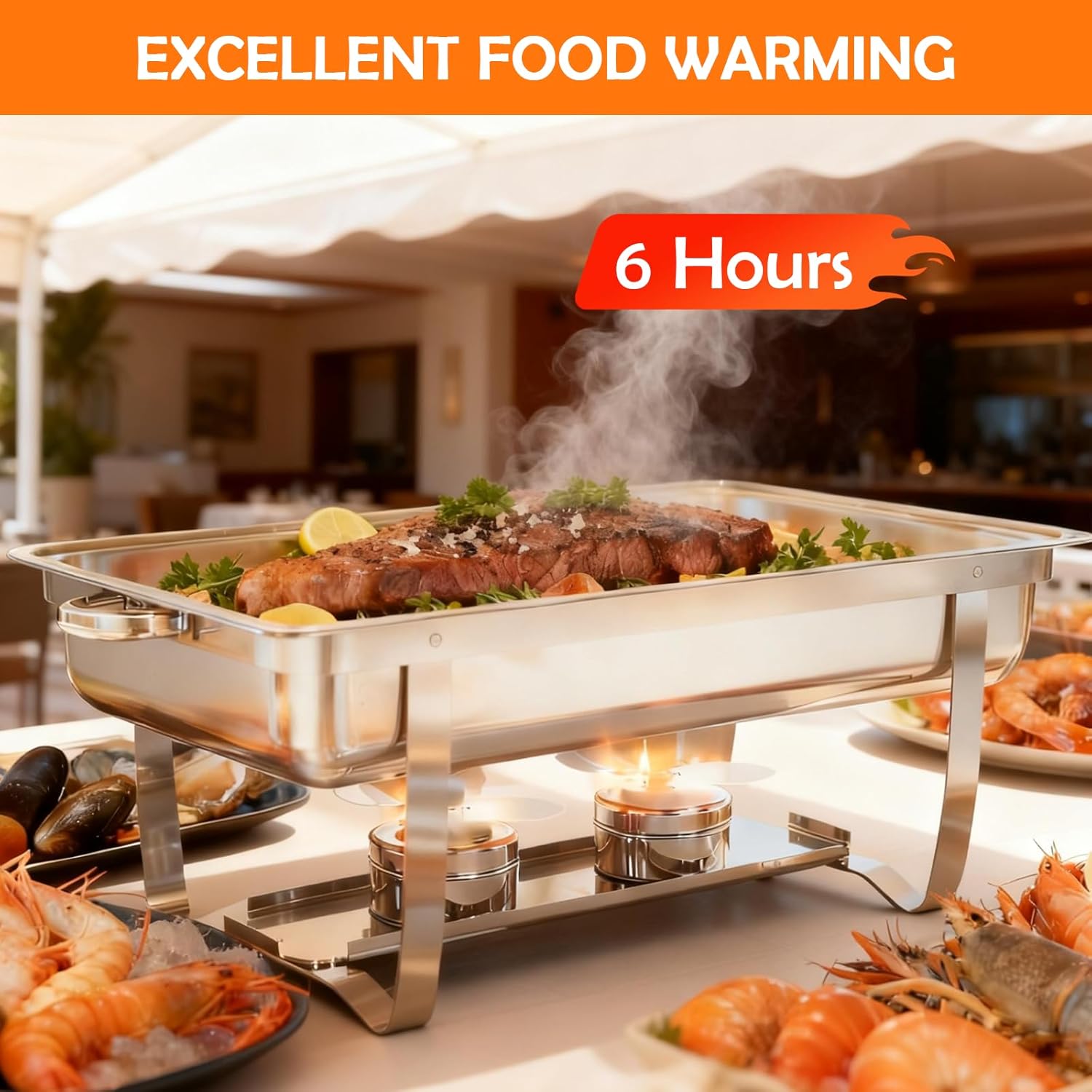 Chafing Dishes for Buffet 4 Pack 9QT, Large Full Size Chafing Dishes Buffet Set, Rectangular Chafing Pans with 4 Silver Tongs with Folding Frame & Lid, Stainless Steel Food Warmer for Parties