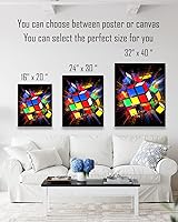 Vista 3 de Govivo Exploding Rubik Cube - Wall Art Decor Print con un fondo negro - obra de arte sin marco impresa en lienzo