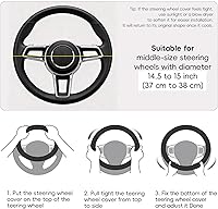 Vista 7 de Labbyway - Funda de piel de microfibra para volante de coche, ajuste universal, 15 pulgadas, protector de rueda antideslizante