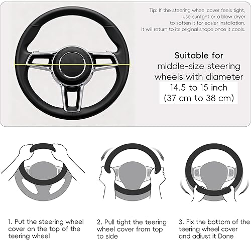 Miniatura 6 de Labbyway - Funda de piel de microfibra para volante de coche, ajuste universal, 15 pulgadas, protector de rueda antideslizante