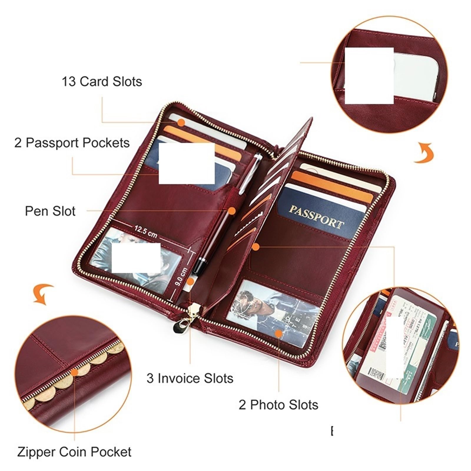 Funda de cuero for pasaporte familiar, bolso mano viaje, tarjetero, accesorios, estuche for documentos, funda for Para Documentos(Red)