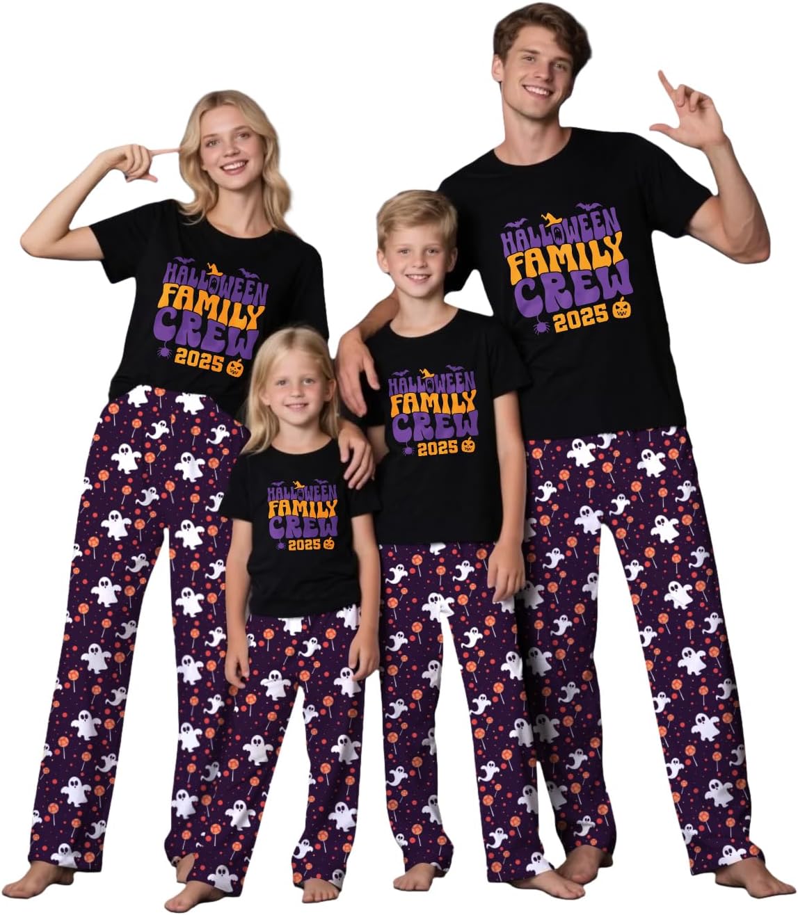 TEERAPHIQUE 2Pcs Halloween Pajamas for Family,Holiday PJS Matching Sets,Jammies for Couples,T-Shirt and Pants