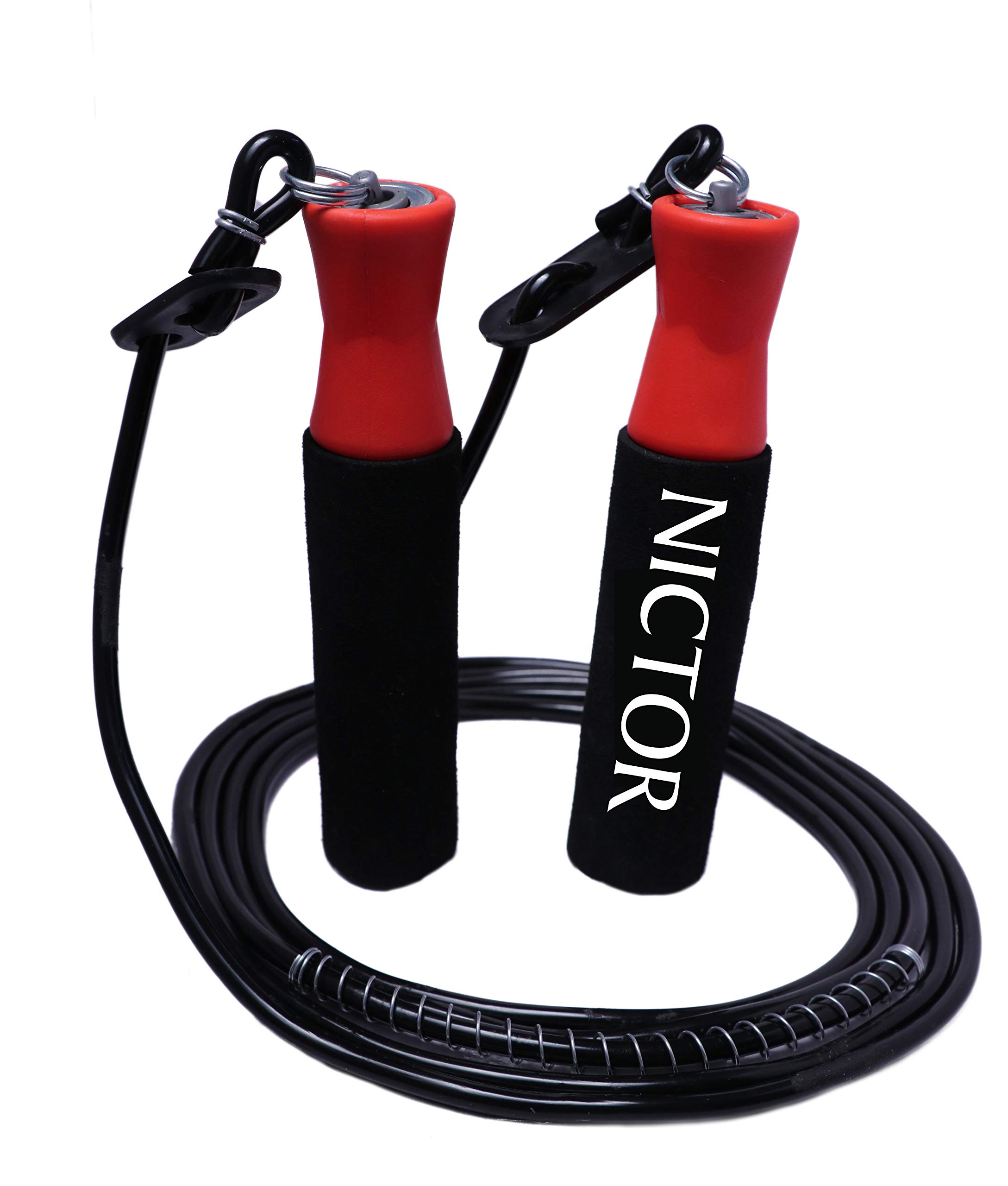 NICTOR Fitness Jumping Adjustable Skipping Rope for Gym Training Exercise and Workout, Weightloss - Ideal for Men & Women (Red & Black) Material: Polyvinyl Chloride