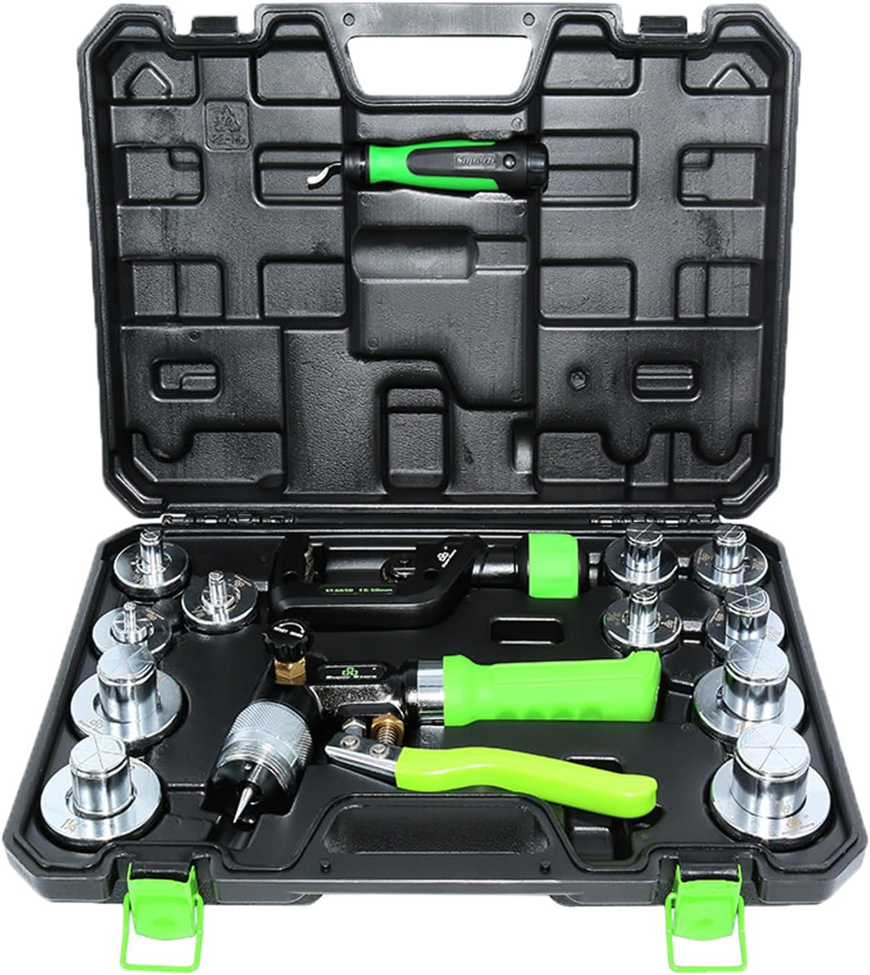 Pipe Expander Set Hydraulic,Manual Hydraulic Pipe Expander with 11 Expansion Heads U-Shaped Mouth for Copper Aluminum Brass Soft Steel Pipes