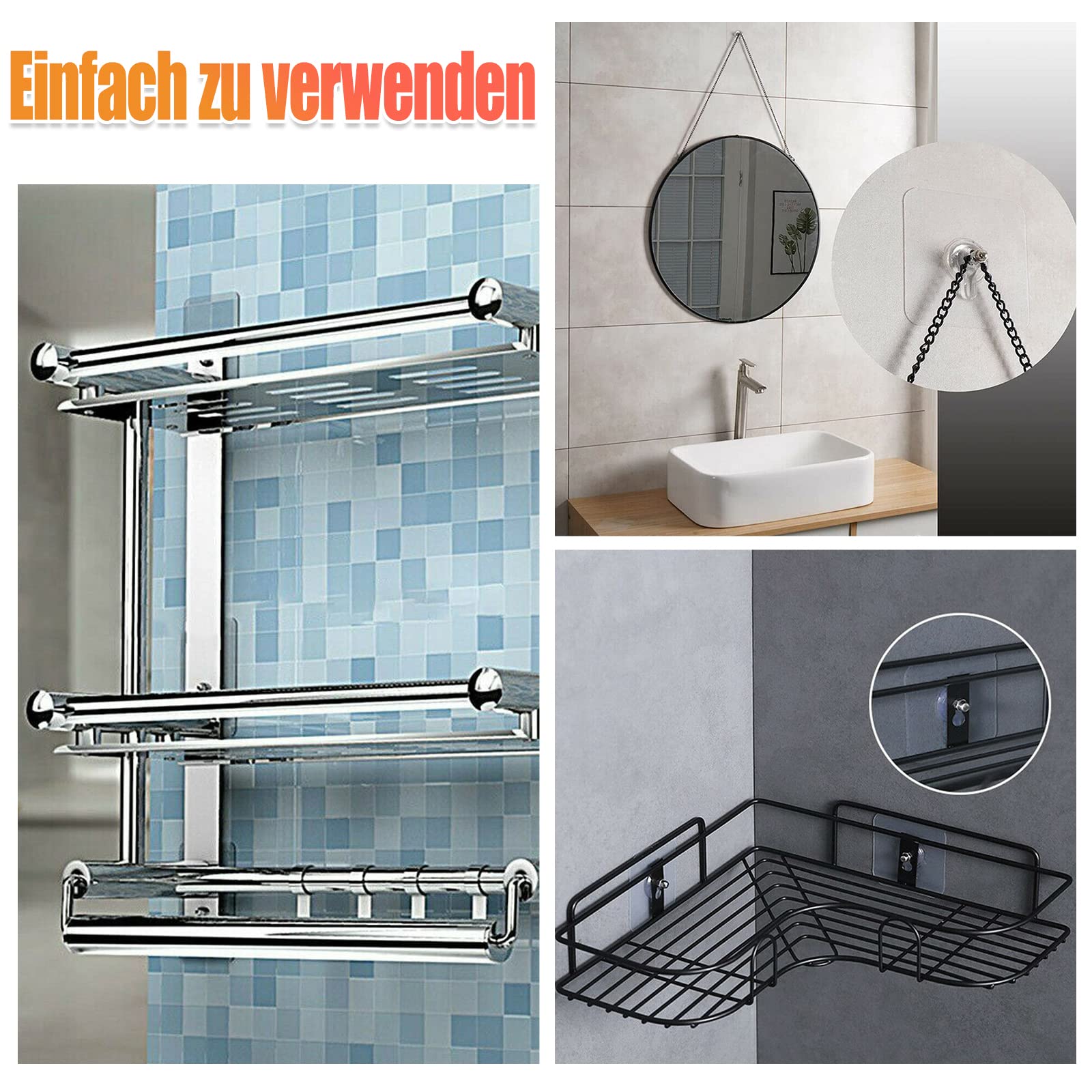 24 Stück Selbstklebende Haken – Stanzfrei, Bis 3 Kg Tragkraft, Für Fliesen, Glas, Holz