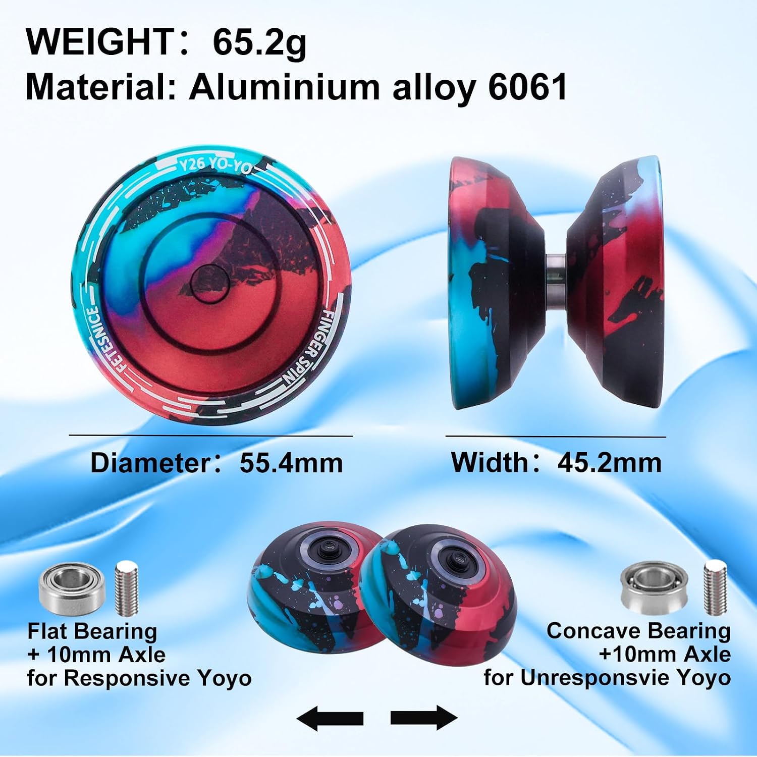 FETESNICE Y26 Professional Butterfly Yo-Yo - Dual Mode Responsive/Unresponsive Finger Spin Yoyo for Kids, Adults & Competition Players | Pro Yo-Yo with 10 Strings + Case & Gloves（Black Blue Red）