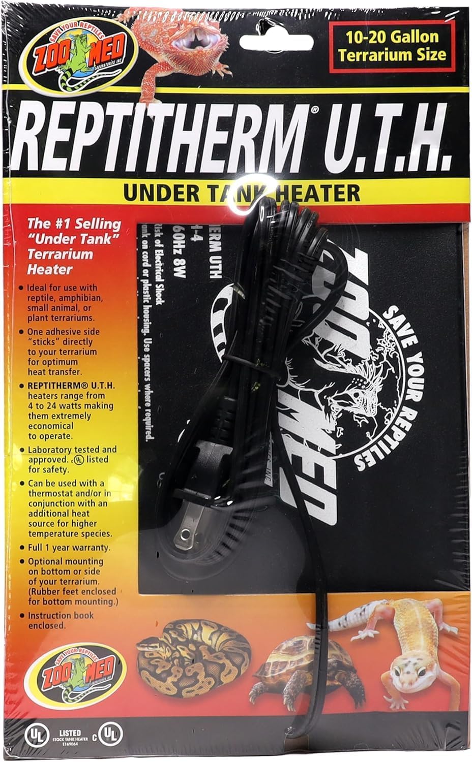 Zoo Med Repti Therm Under Tank Reptile Heater 8 Watts - 8" Long x 6" Wide (10-20 Gallons) - Pack of 2