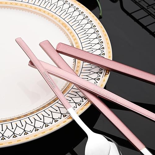 Miniatura 4 de JASHII Juego de cubiertos de 24 piezas de acero inoxidable 180 para 6, utensilios de comedor con borde cuadrado, aptos para lavavajillas, pulido