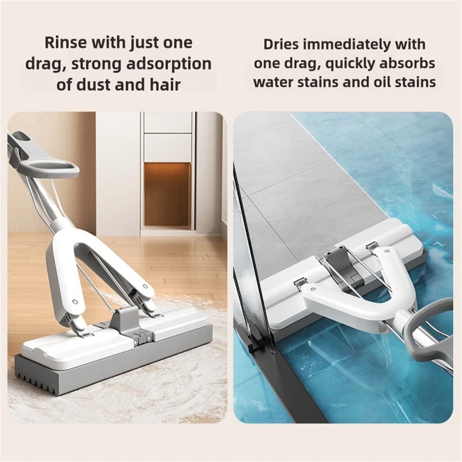 Mopa Plana Escoba fregona Magic con 3 Esponja Ultra Absorbente Permite Limpiar los Suelos sin mojarse y ensuciarse Las Manos Ideal for Todas Las Superficies Lisas(White Gray)