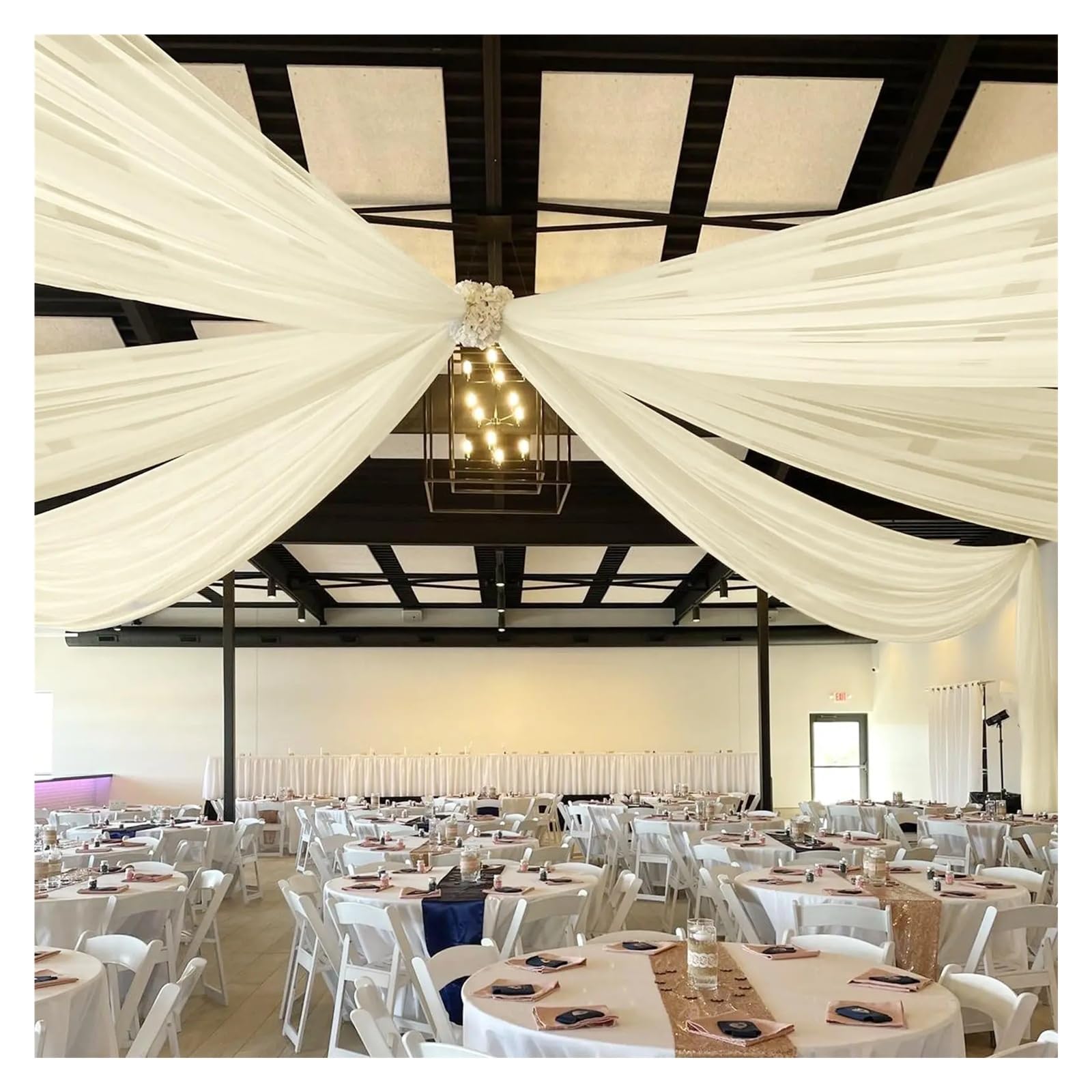 Panneaux De Rideaux De Plafond Rideaux de Plafond en Tissu for Arc Mariage, Rideaux Transparents, Draperies Voile, décoration for fête, cérémonie, scène Swag(1panel Ivory,W150XH1000CM)
