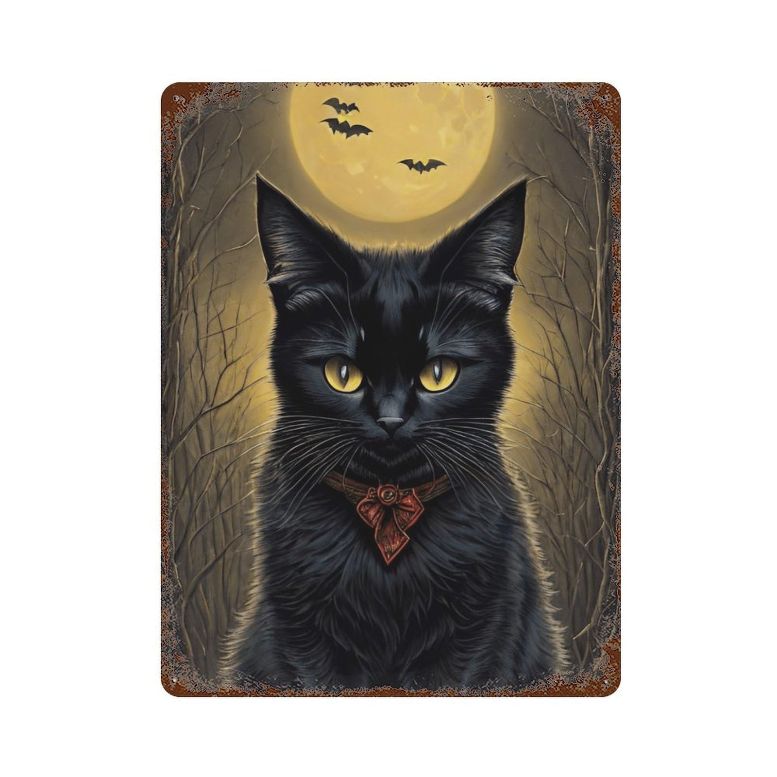 Halloween Black Cat Rusty Metal Tin Sign 15.7"x11.8", for Shed, Workshop And Garage Wall Decor, Novelty Wall Decor