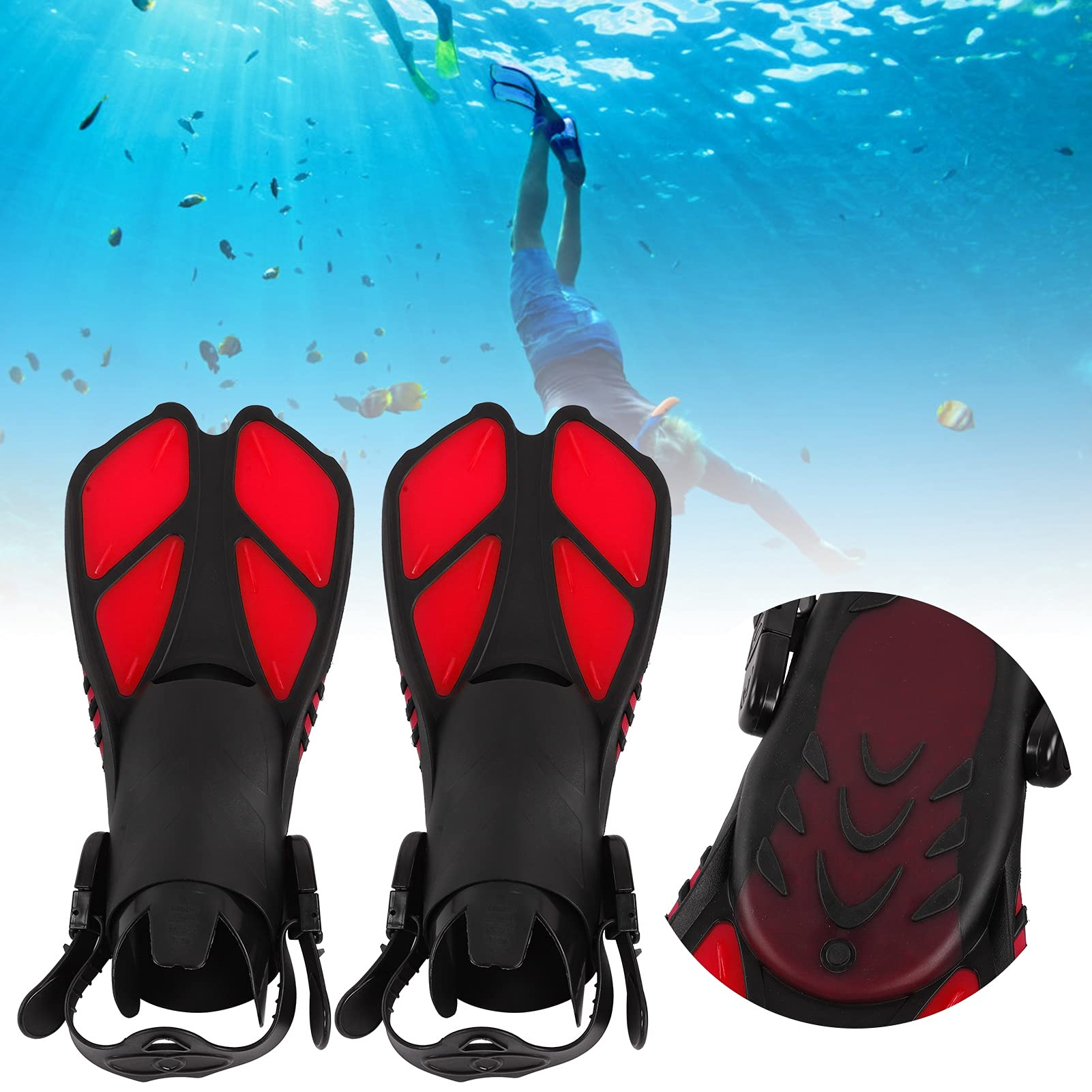 Shanrya Palmes De Natation Taille ML/XL 9-13 - Rouge - 40 Cm - Talon Ouvert