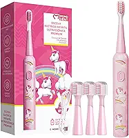 MOMODENT Escova Elétrica Infantil Sônica, Cerdas Extra Macias, 3 Modos de Vibração, 3 Cabeças Substituíveis, IPX7 à Prova D'Água, Recarregável, para Crianças de 3 a 12 Anos (Rosa)