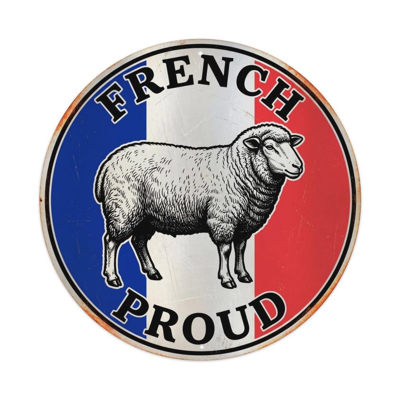 Olhnbad Style French Proud Sheep Farm Animal Heritage Emblem Metal Tin Sign