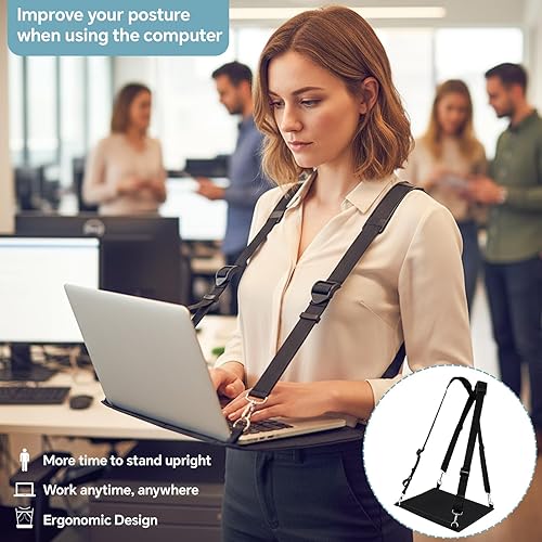 Miniatura 3 de Arnés para laptop para caminar, portátil, portátil, soporte para portátil para tabletas de hasta 16 pulgadas, lectores electrónicos, bloc de notas,