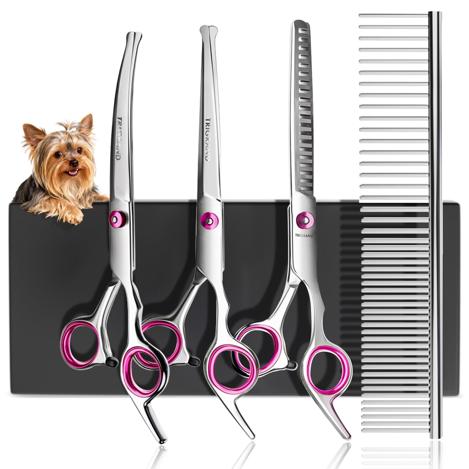 Dog Grooming Scissors, Rust-Resistant Steel, Professional Dog Scissors Grooming with Safe Rounded Tips, Ergonomic Handle, One-Piece Design,Professional Hair for Trimming Face, Paws &Tail,Pink