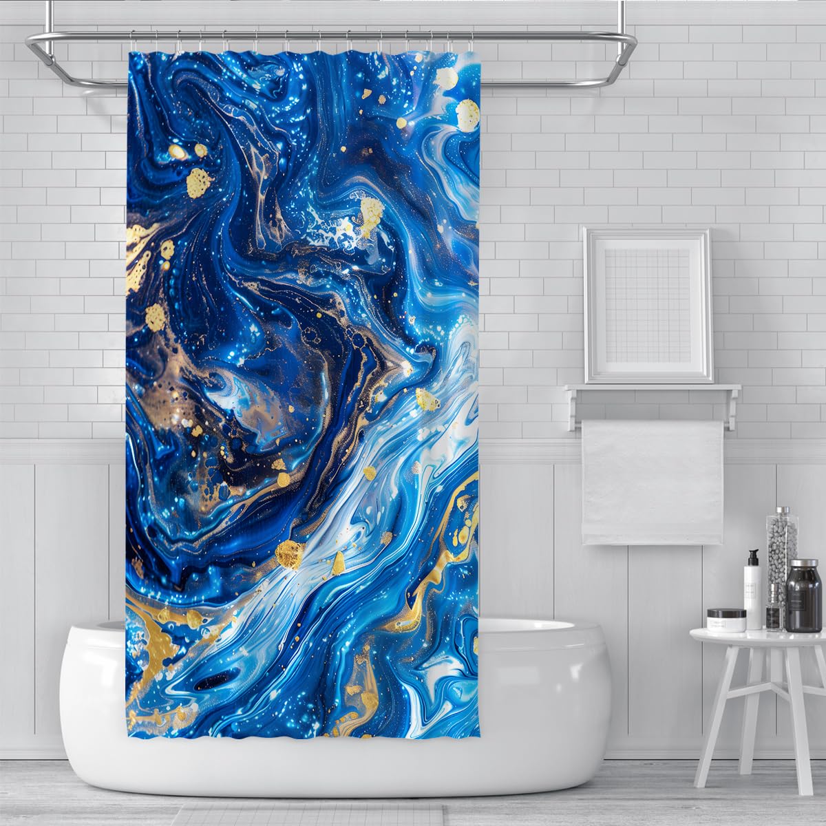Rideau de douche déco salle de bain art tourbillon océan W240xL180 cm