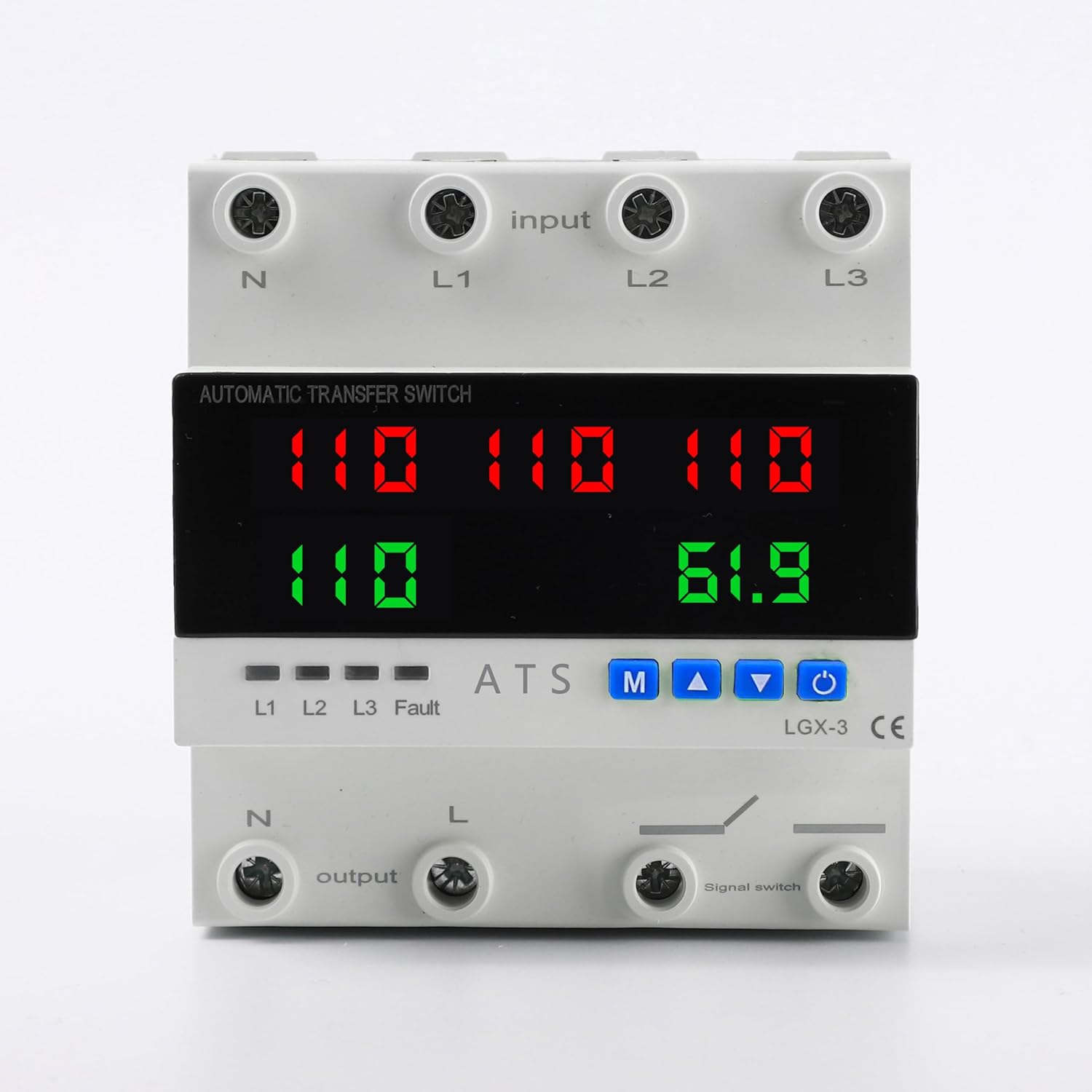 4P Automatic Transfer Switch with LCD Display, 63A Triple Power ATS with 4 Digital Displays for Input & Output Real-Time Volrage Monitoring, Automatic Changeover for Utility/Generator/Solar