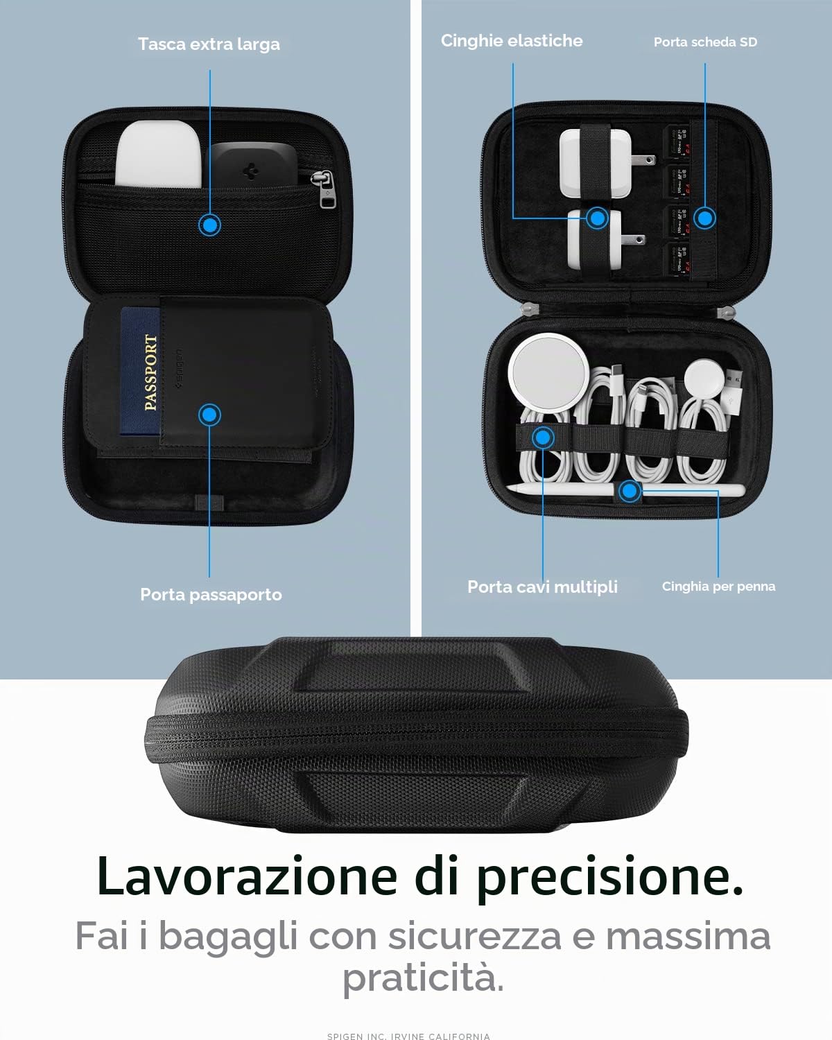 Spigen Rugged Armor Pro Borse organizer per cavi con Braccialetto, Custodia da Viaggio Per USB Cable, Watch Strap,Elettronica accessori ecc.- Nero