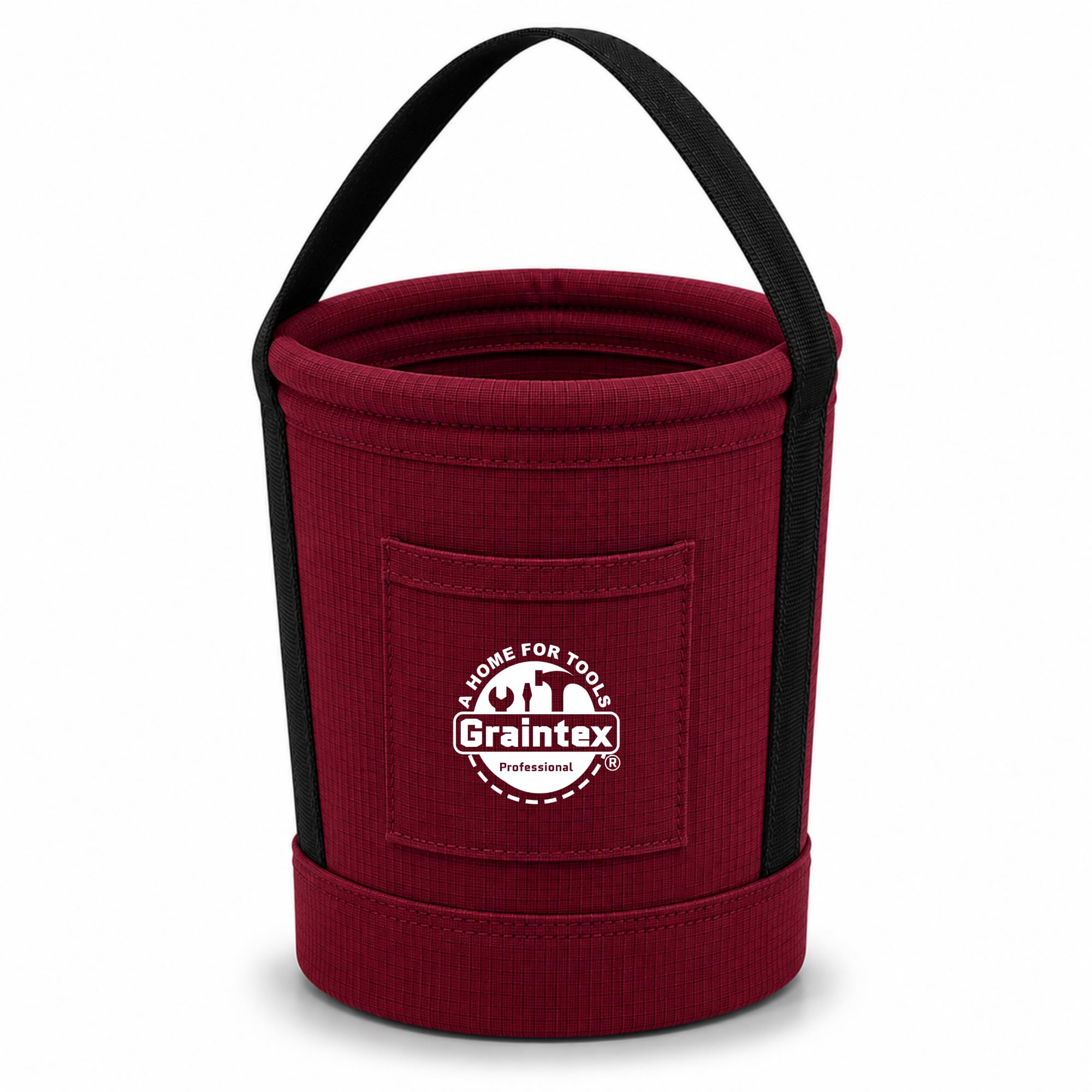 Graintex Tapered Canvas Bucket 12"x10"x15", Utility Tool Bucket One Inside Pocket, Reinforced Base & Carry Handle, Ripstop Canvas (Burgundy)