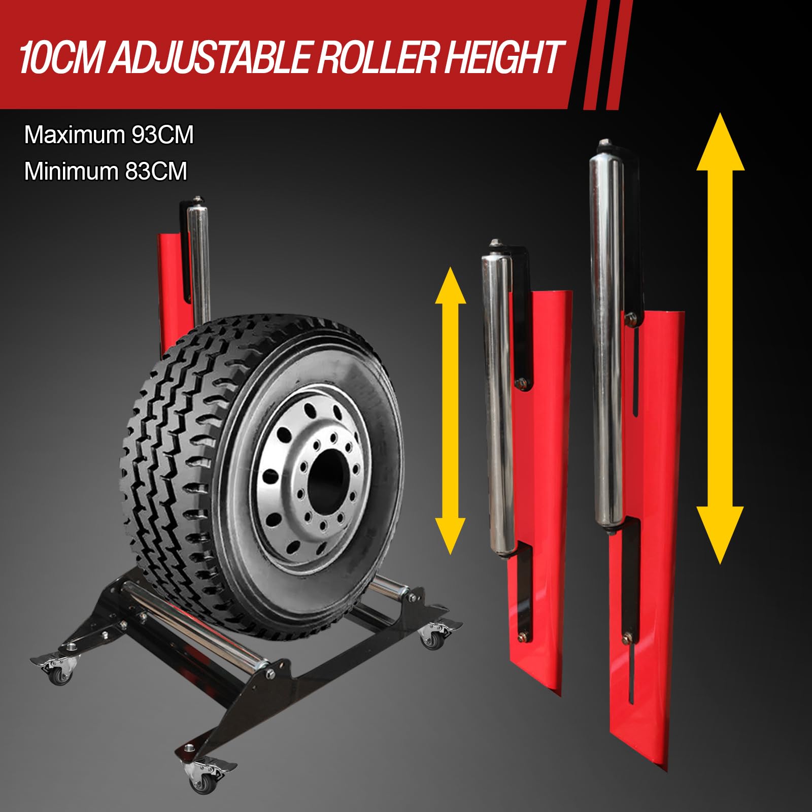 Soporte para llantas con ruedas rodantes, 4 ruedas universales y diseño de 3 ruedas y ajuste de altura Soporte para ruedas de acero - Soporte de limpieza de ruedas para detalle para limpieza