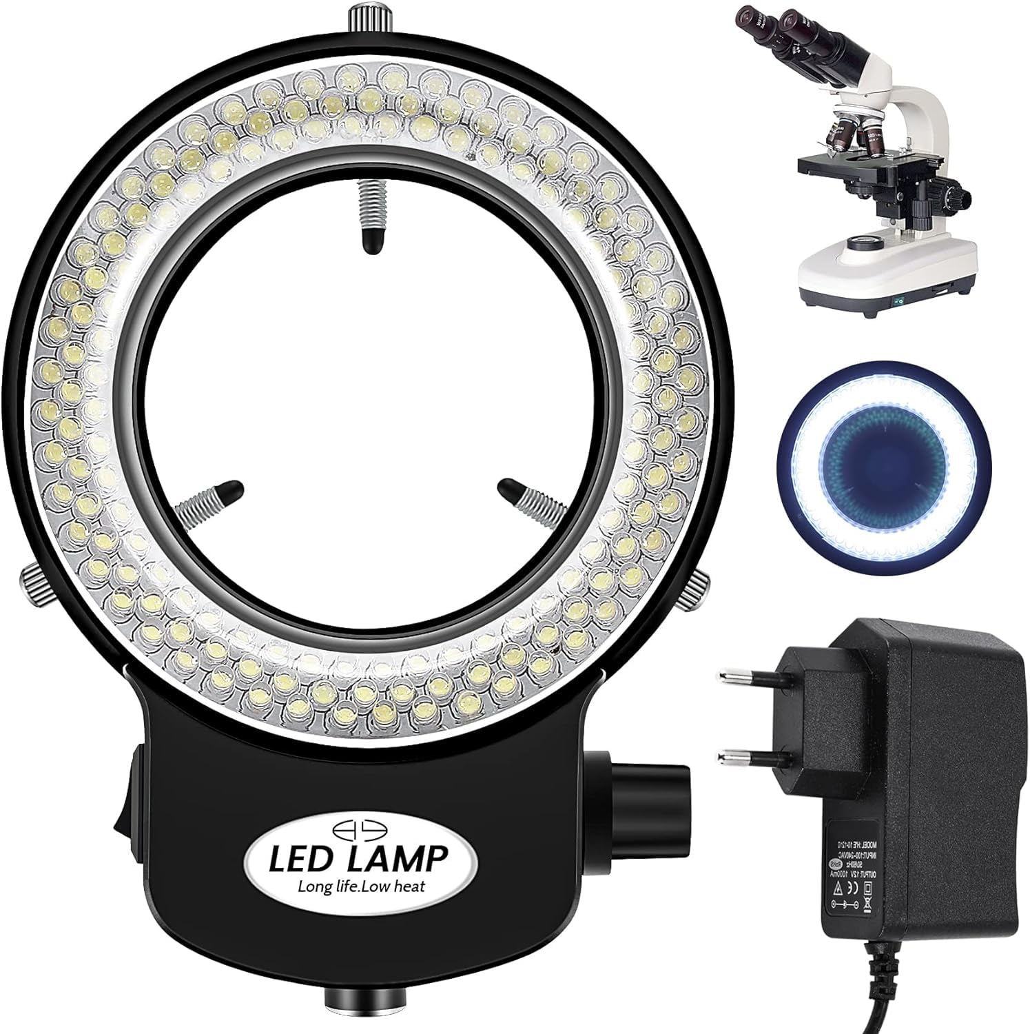 144 LED Lumière d'anneau du Microscope, Anneau Lampe de Source Lumineuse de lumière d'appareil pour microscopes et caméra, 144 Perles LED Source de lumière Luminosité réglable