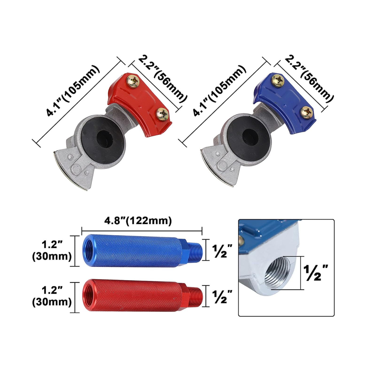 dsheng Glad Hands Grips Lot de 2, Kit de Poignées D'extension Gladhand Haute Résistance, Couplage de Frein à Air, Poignée de Main Glad Hands Set Rouge et Noir anodisé pour Semi-Camion RV